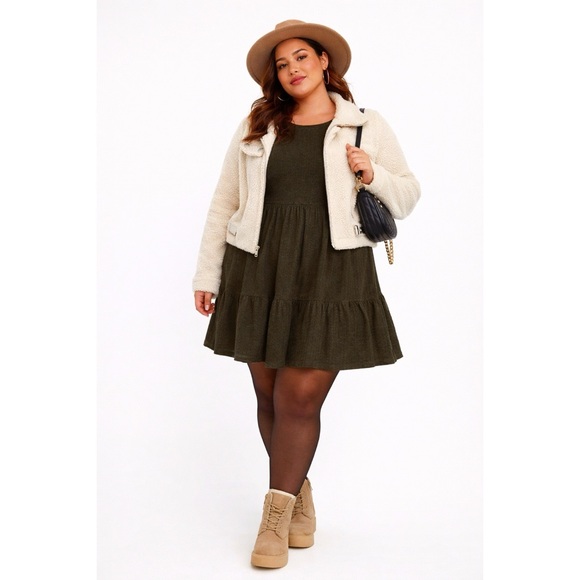 TORRID Olive Tiered Babydoll Sweater Dress